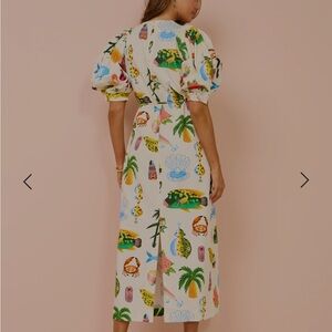 Alemais samaki puff sleeve midi Dress